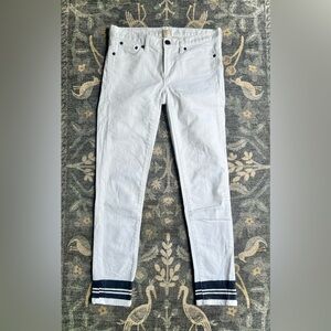 J. Crew Women's Skinny Jeans - White with indigo stripes along bottom